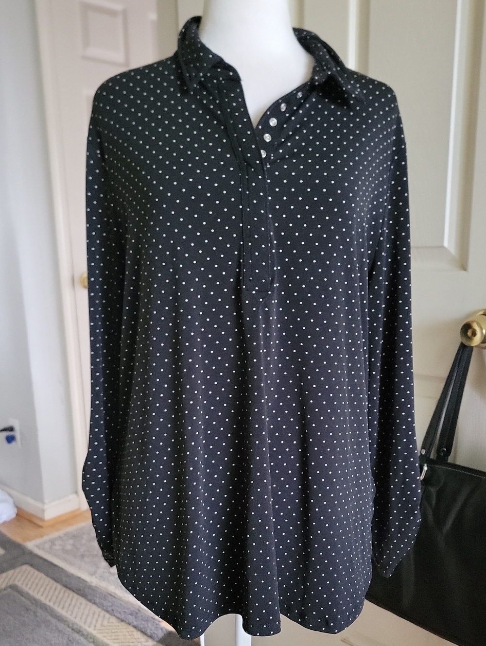 Jones New York Polka Dot Long-Sleeve Shirt - Black